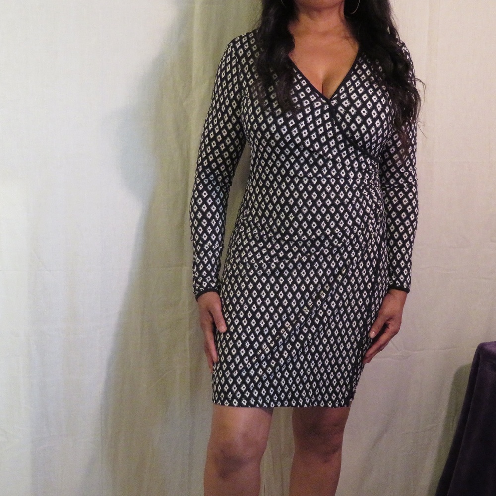 Geometric-patterned Faux Wrap Dress